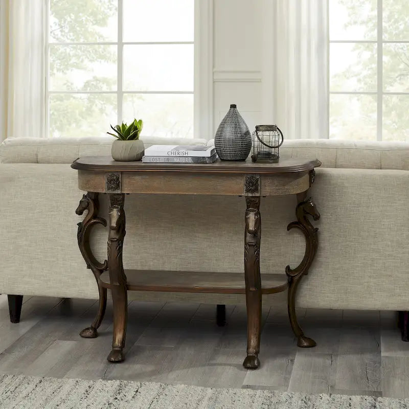 Antique-Style Pewter Cast Iron Console Table