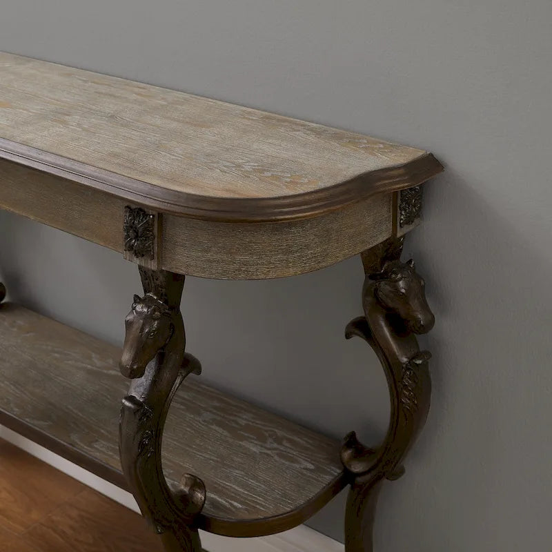 Antique-Style Pewter Cast Iron Console Table