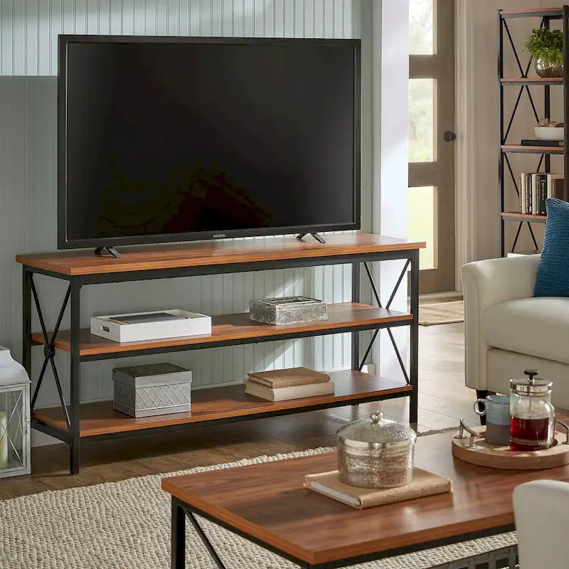 62" Metal Etagere TV Stand for TVs up to 70", with Bookcases