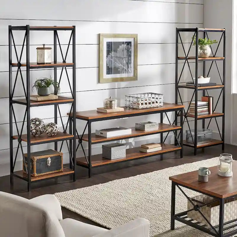 62" Metal Etagere TV Stand for TVs up to 70", with Bookcases