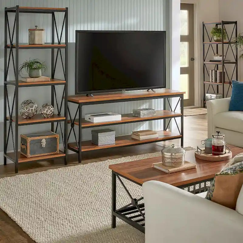 62" Metal Etagere TV Stand for TVs up to 70", with Bookcases
