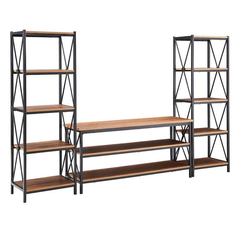 62" Metal Etagere TV Stand for TVs up to 70", with Bookcases