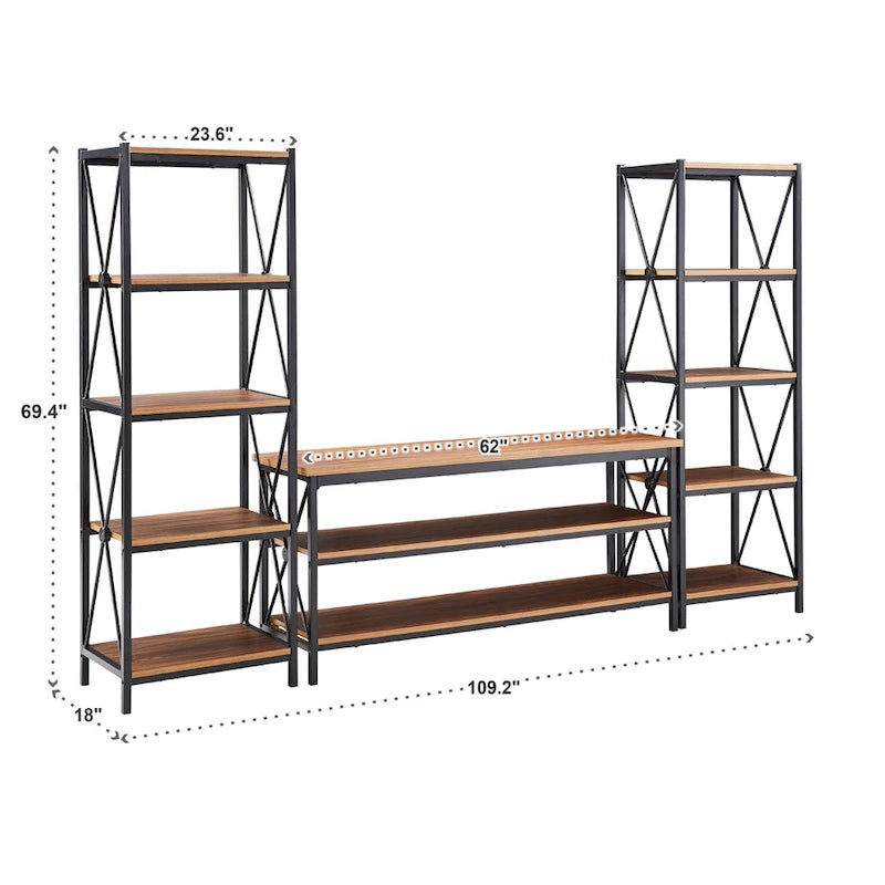 62" Metal Etagere TV Stand for TVs up to 70", with Bookcases