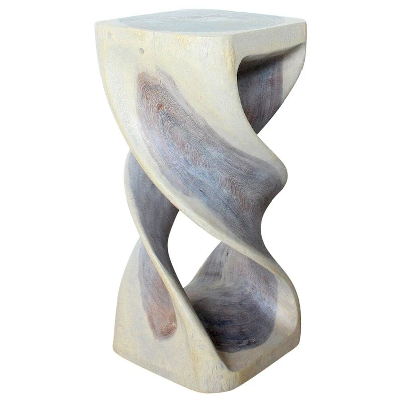 Wood Double Twist Accent Table 14" SQ x 30" H, Grey Oil Finish