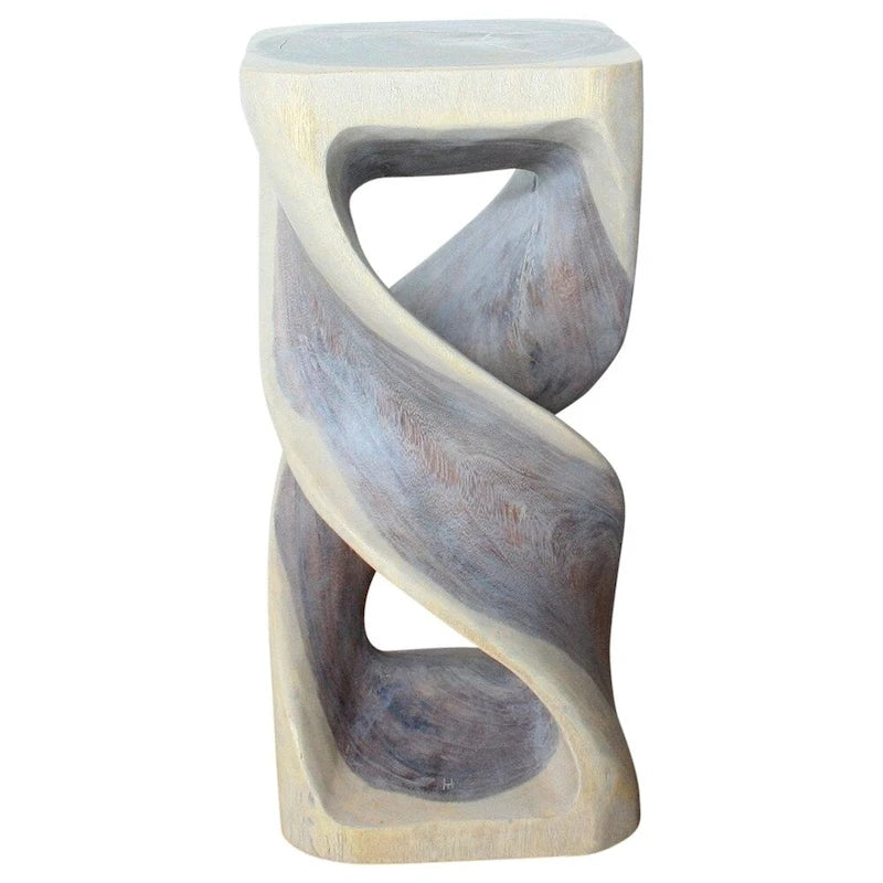Wood Double Twist Accent Table 14" SQ x 30" H, Grey Oil Finish