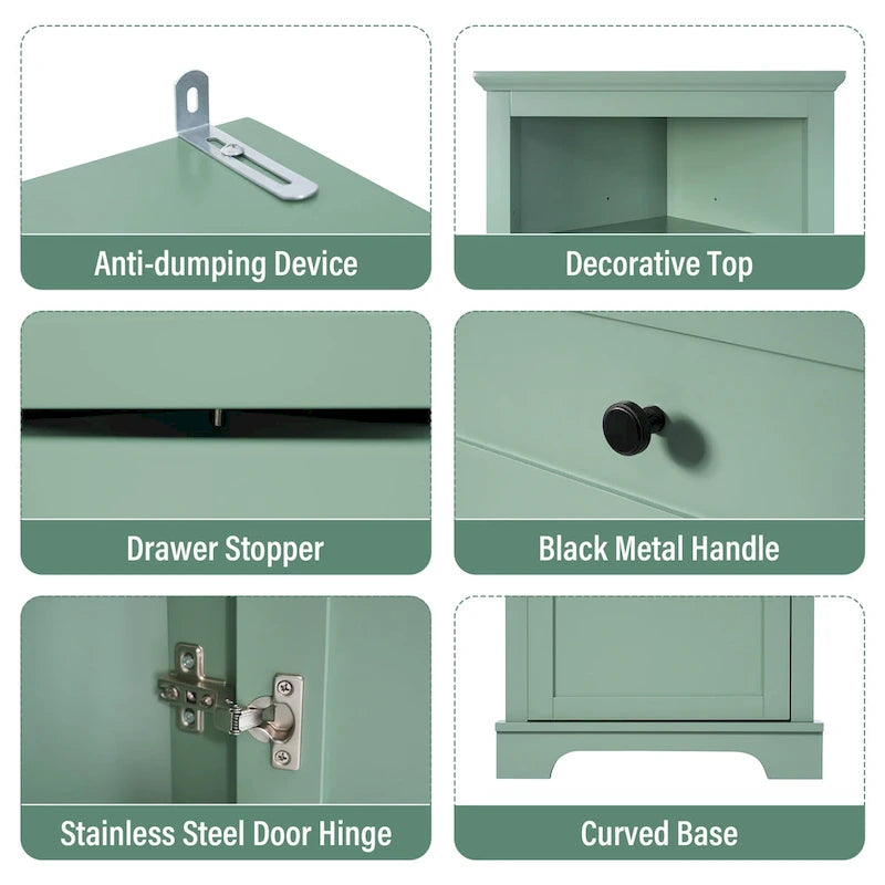 Triangle Tall Cabinet with 3 Drawers and Adjustable Shelves for Bathroom,