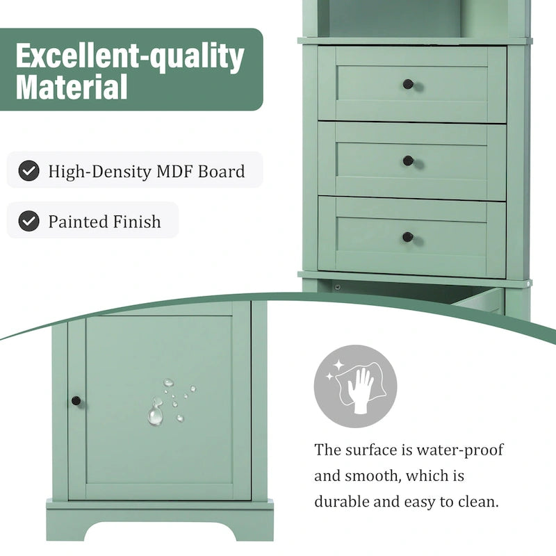 Triangle Tall Cabinet with 3 Drawers and Adjustable Shelves for Bathroom,