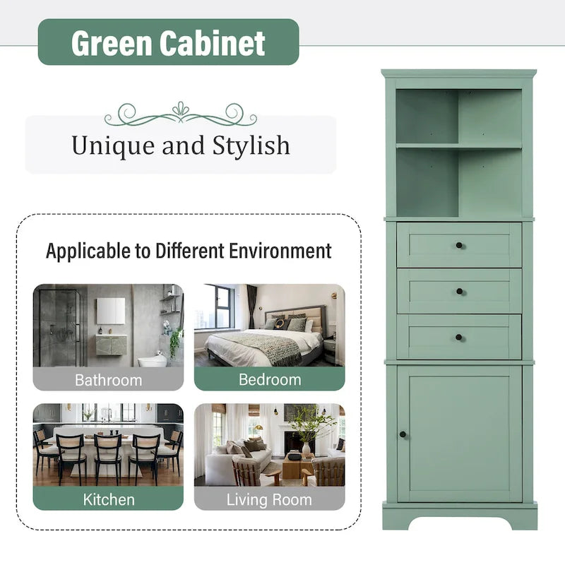 Triangle Tall Cabinet with 3 Drawers and Adjustable Shelves for Bathroom,