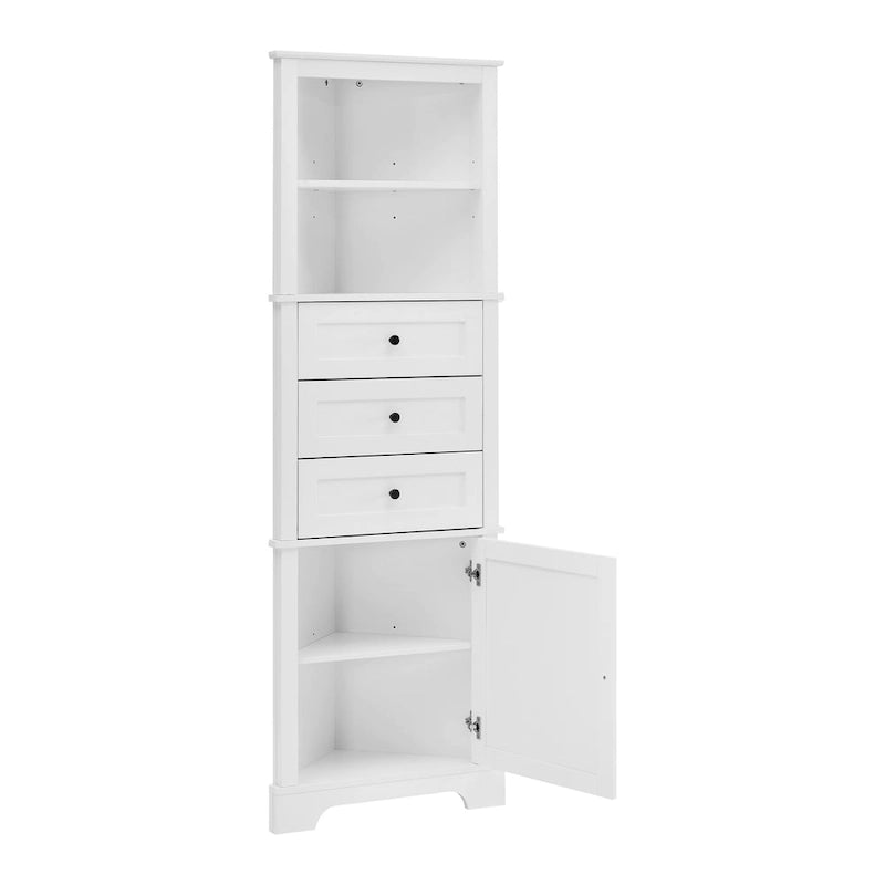 Triangle Tall Cabinet with 3 Drawers and Adjustable Shelves for Bathroom,