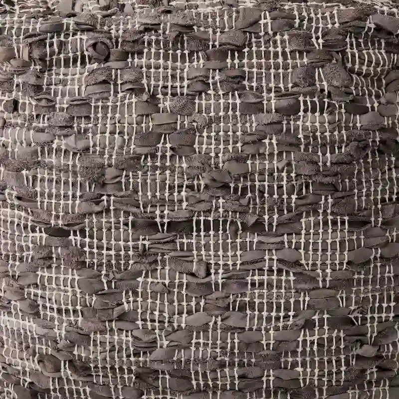 Grey Patterned Leather and Cotton Square Pouf, 16" x 16"