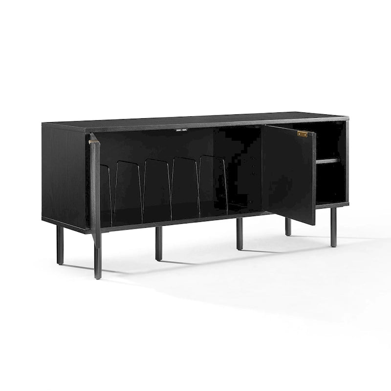 Schallplatten-Sideboard, Chevron-Eiche mit antikmessingfarbenen Griffen
