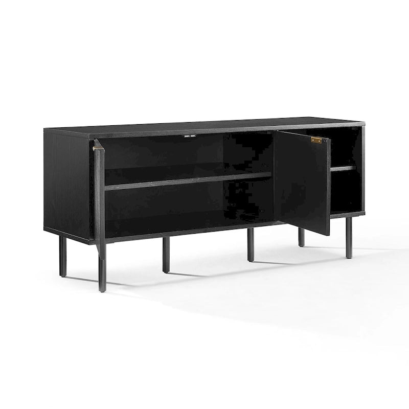 Schallplatten-Sideboard, Chevron-Eiche mit antikmessingfarbenen Griffen