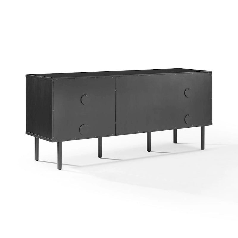 Schallplatten-Sideboard, Chevron-Eiche mit antikmessingfarbenen Griffen