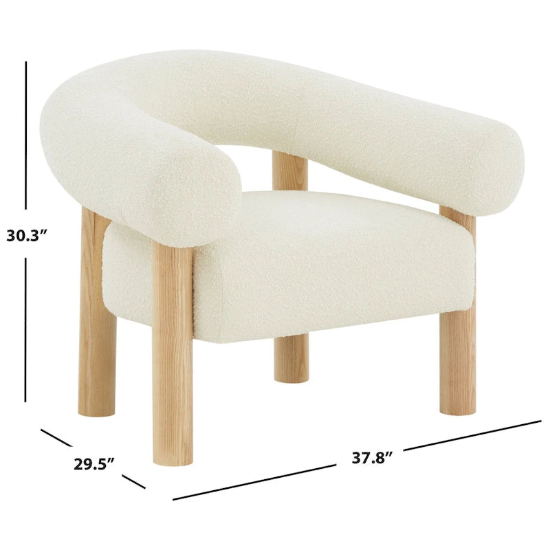38" Boucle Accent Chair with Ash Wood Legs, Low Profile Deep Seat