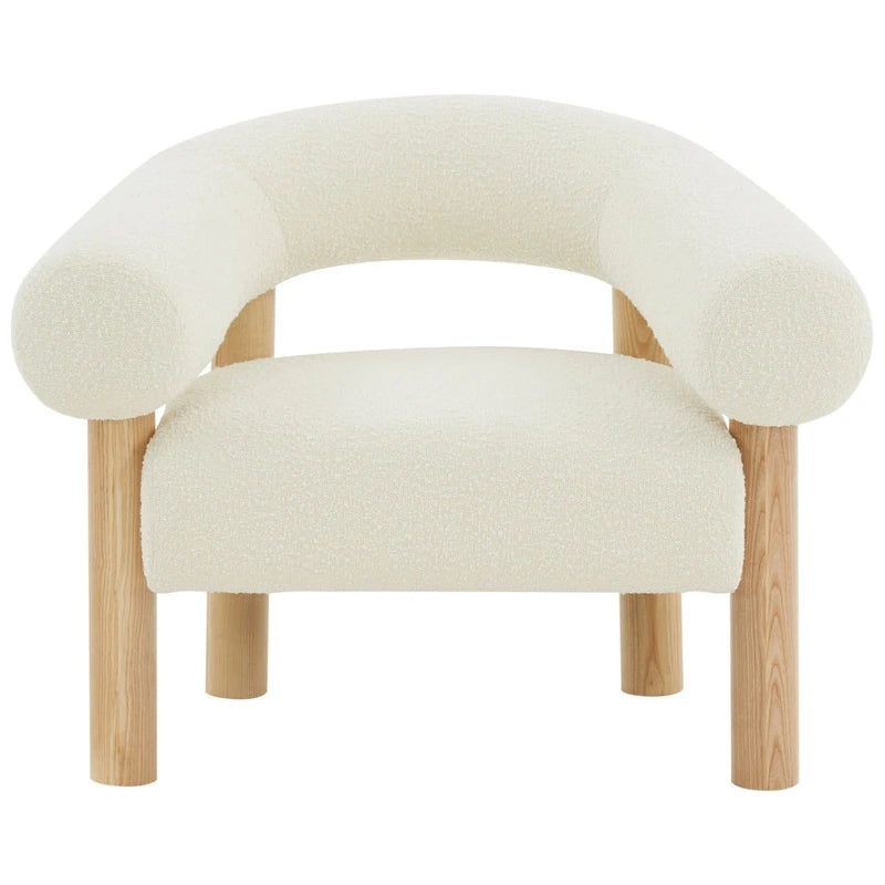 38" Boucle Accent Chair with Ash Wood Legs, Low Profile Deep Seat