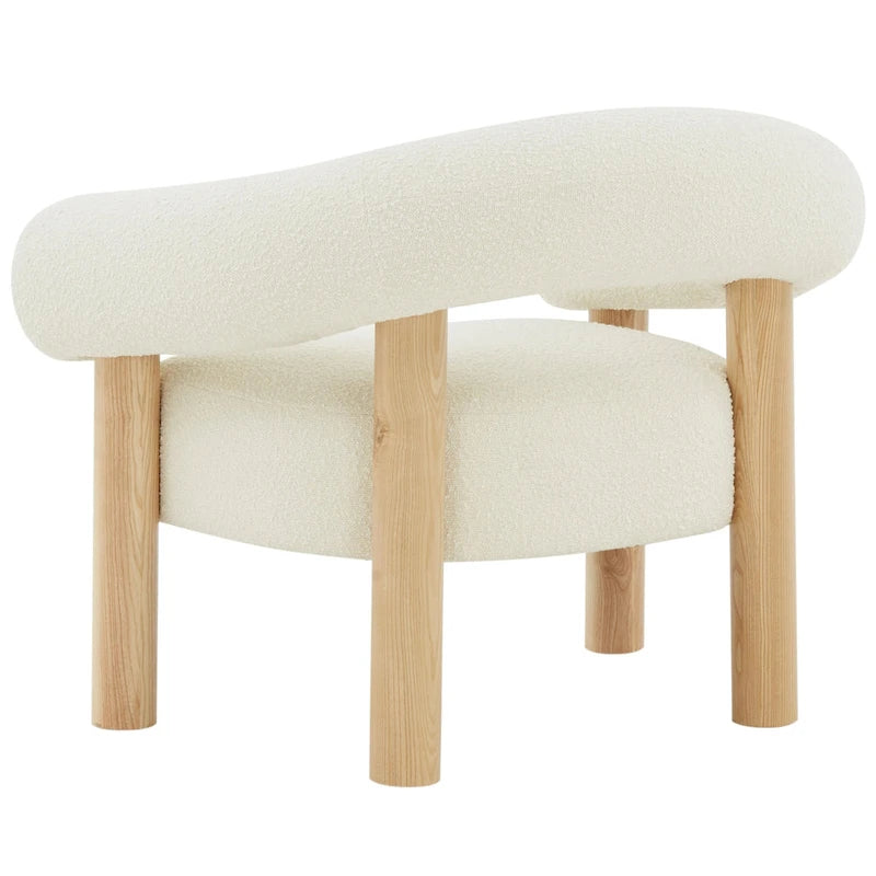 38" Boucle Accent Chair with Ash Wood Legs, Low Profile Deep Seat
