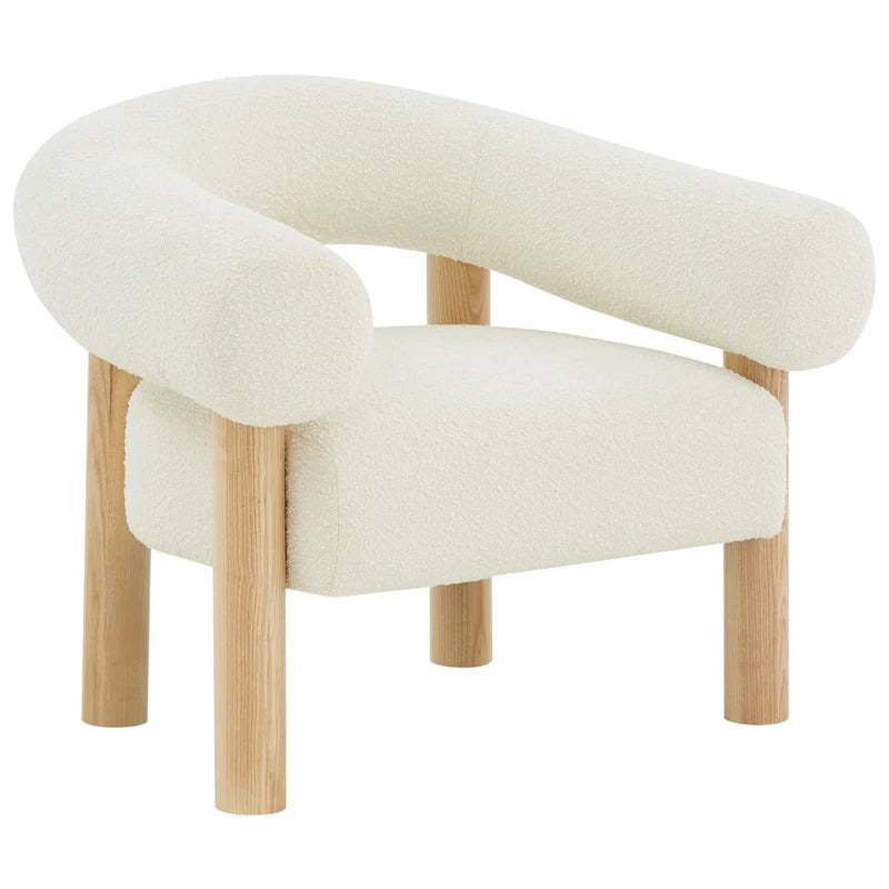 38" Boucle Accent Chair with Ash Wood Legs, Low Profile Deep Seat