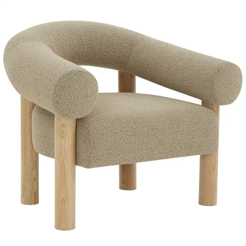 38" Boucle Accent Chair with Ash Wood Legs, Low Profile Deep Seat