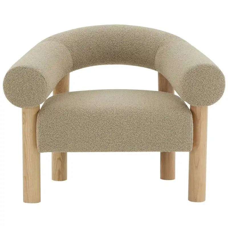 38" Boucle Accent Chair with Ash Wood Legs, Low Profile Deep Seat