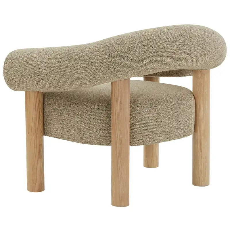 38" Boucle Accent Chair with Ash Wood Legs, Low Profile Deep Seat