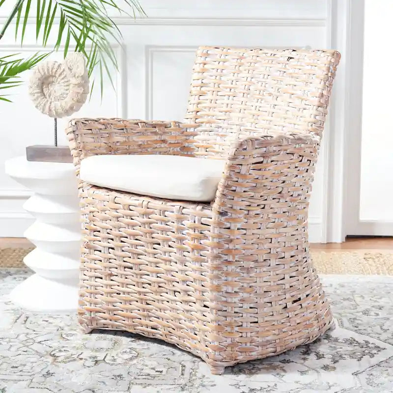 Wicker Washed-Out Grey Arm Chair, 28W x 24D x 33H in