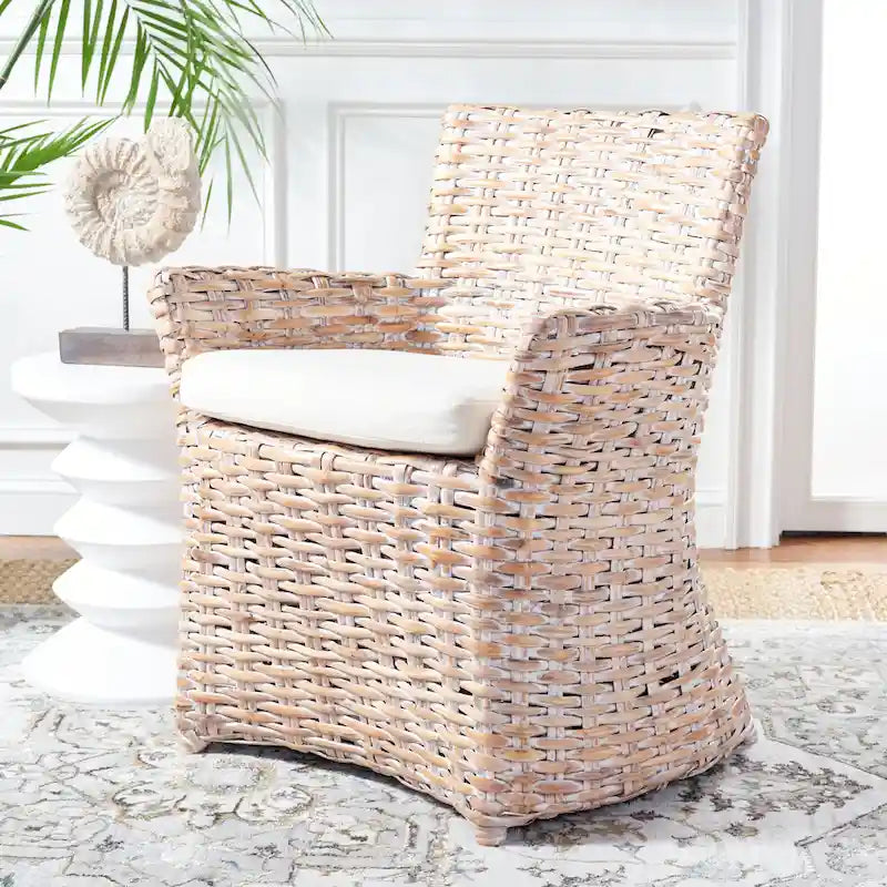 Wicker Washed-Out Grey Arm Chair, 28W x 24D x 33H in