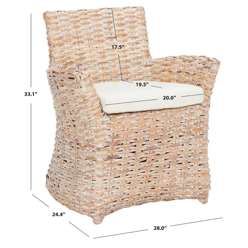 Wicker Washed-Out Grey Arm Chair, 28W x 24D x 33H in