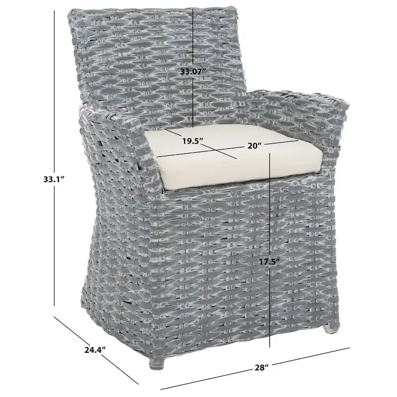 Wicker Washed-Out Grey Arm Chair, 28W x 24D x 33H in