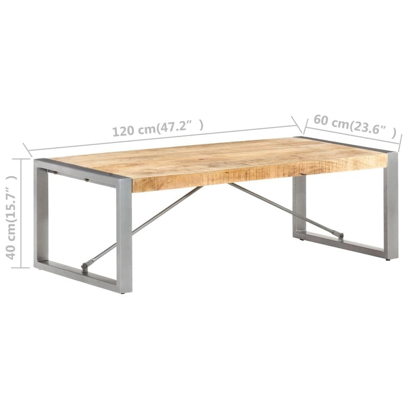 Coffee Table 47.2x23.6x15.7" Rough Mango Wood with Steel Legs