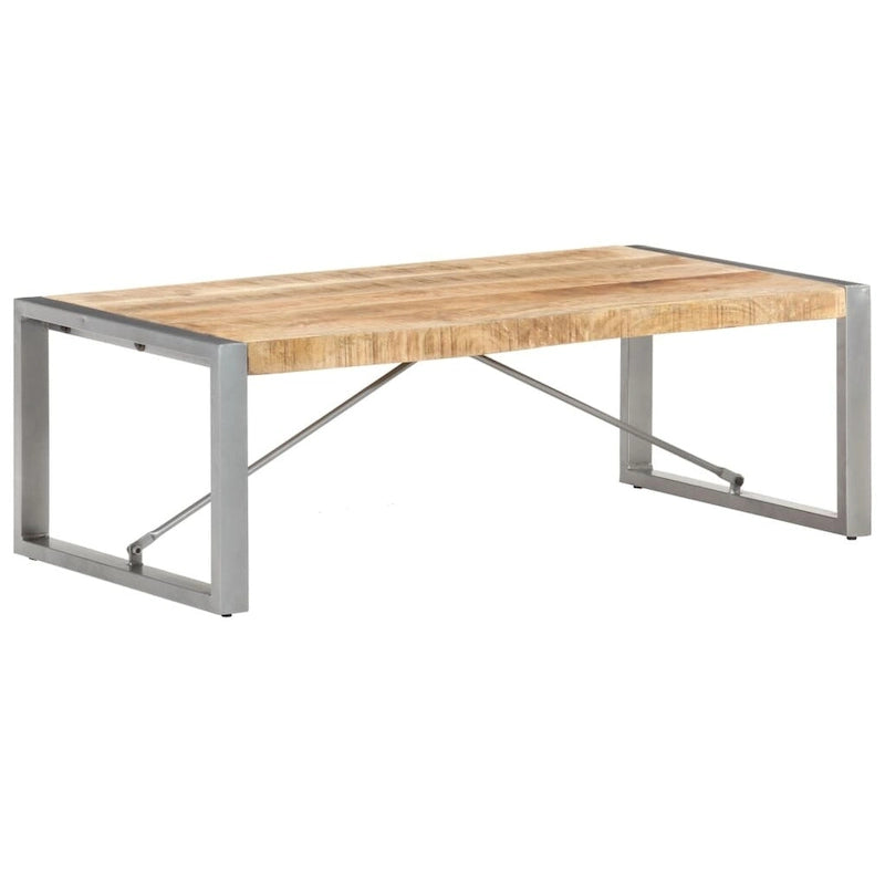Coffee Table 47.2x23.6x15.7" Rough Mango Wood with Steel Legs
