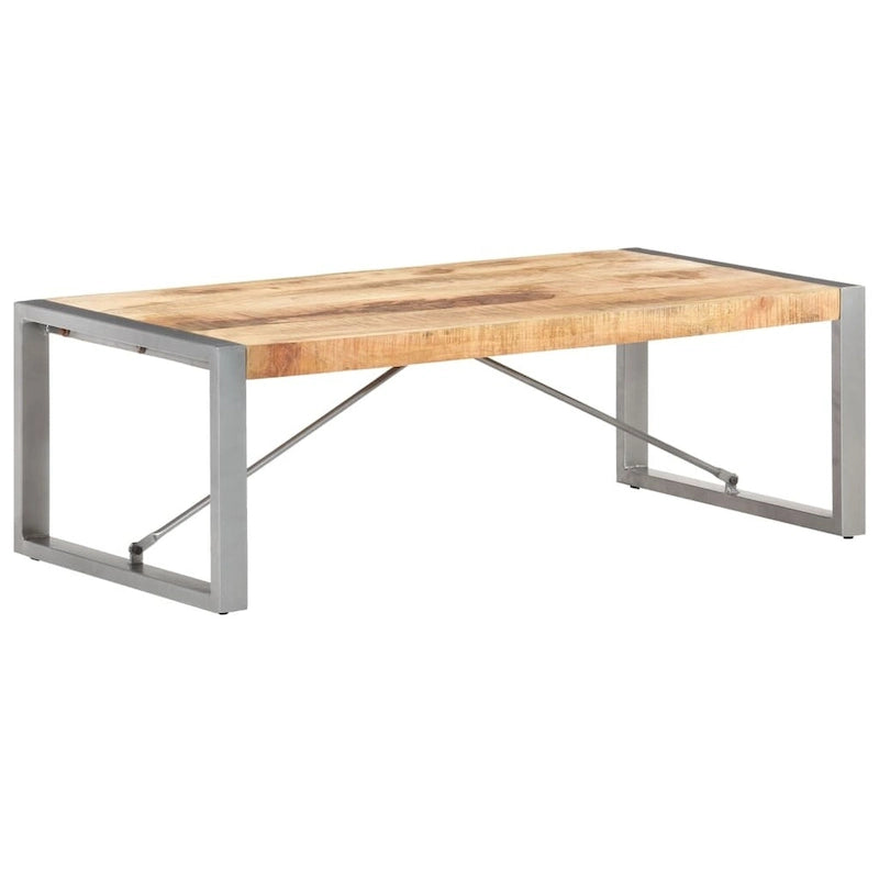 Coffee Table 47.2x23.6x15.7" Rough Mango Wood with Steel Legs