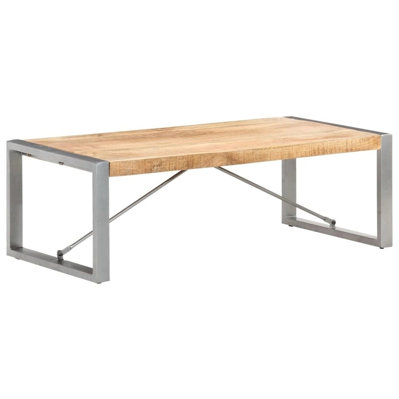 Coffee Table 47.2x23.6x15.7" Rough Mango Wood with Steel Legs
