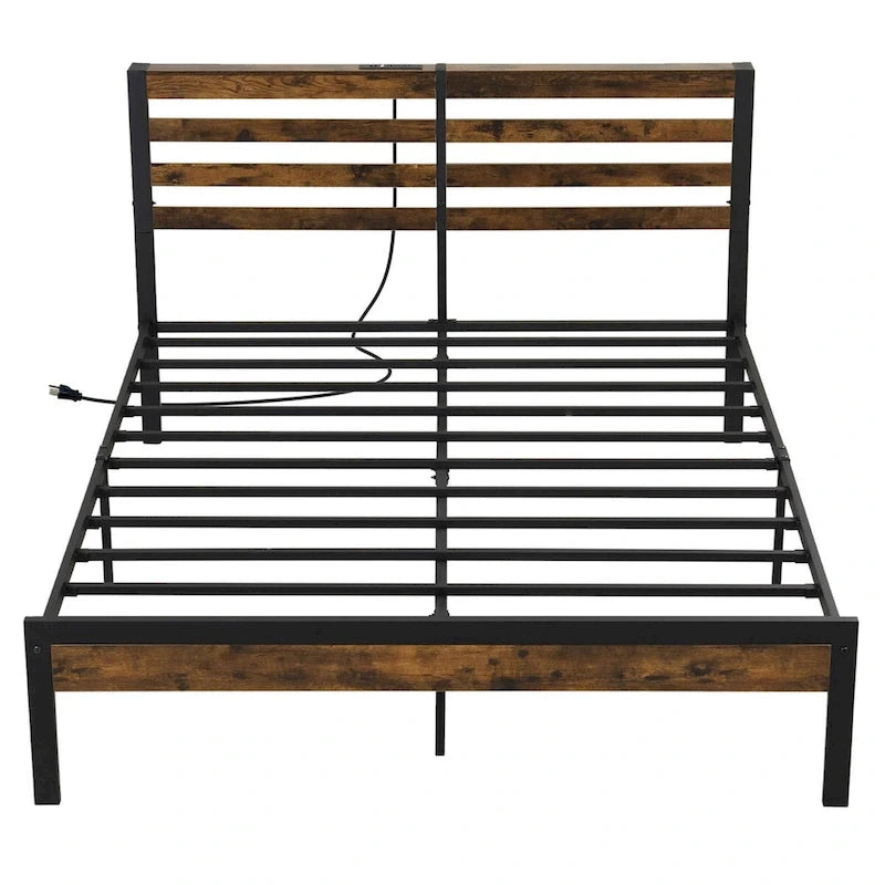 Industrial Metal Platform Bed Frame with Charging Station