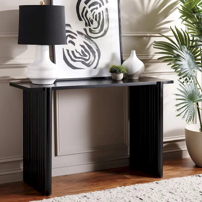 59" Console Table, Warm Brown with Carved Fluted Details
