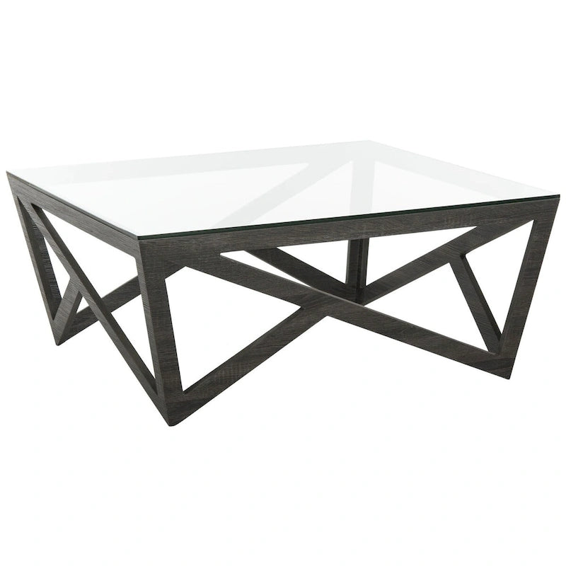 Mid-Century Glass Top Coffee Table, 34Wx34Dx15H in