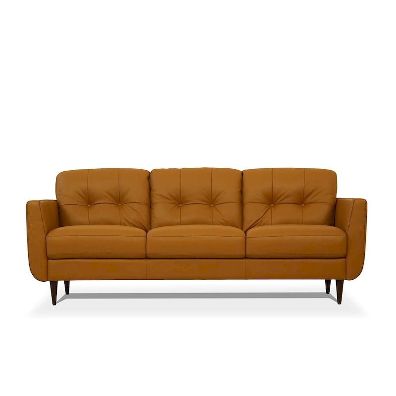 83" Orange Leather Sofa with Black Legs
