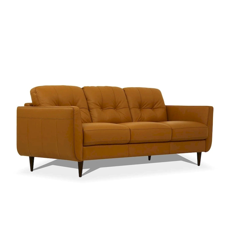 83" Orange Leather Sofa with Black Legs