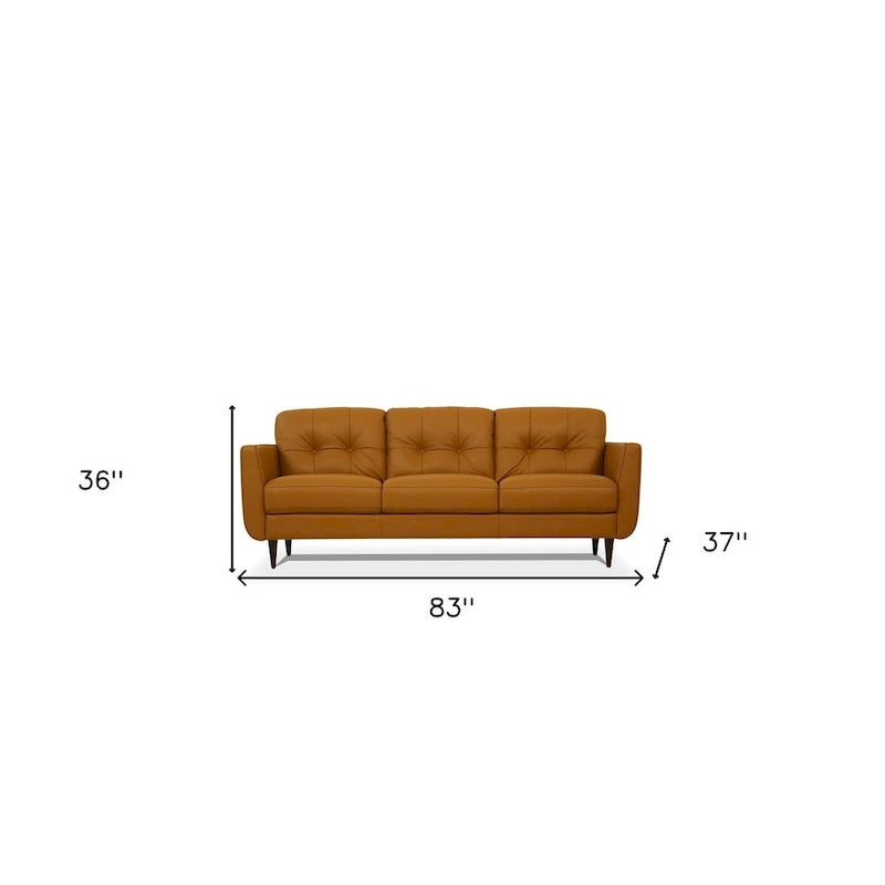 83" Orange Leather Sofa with Black Legs