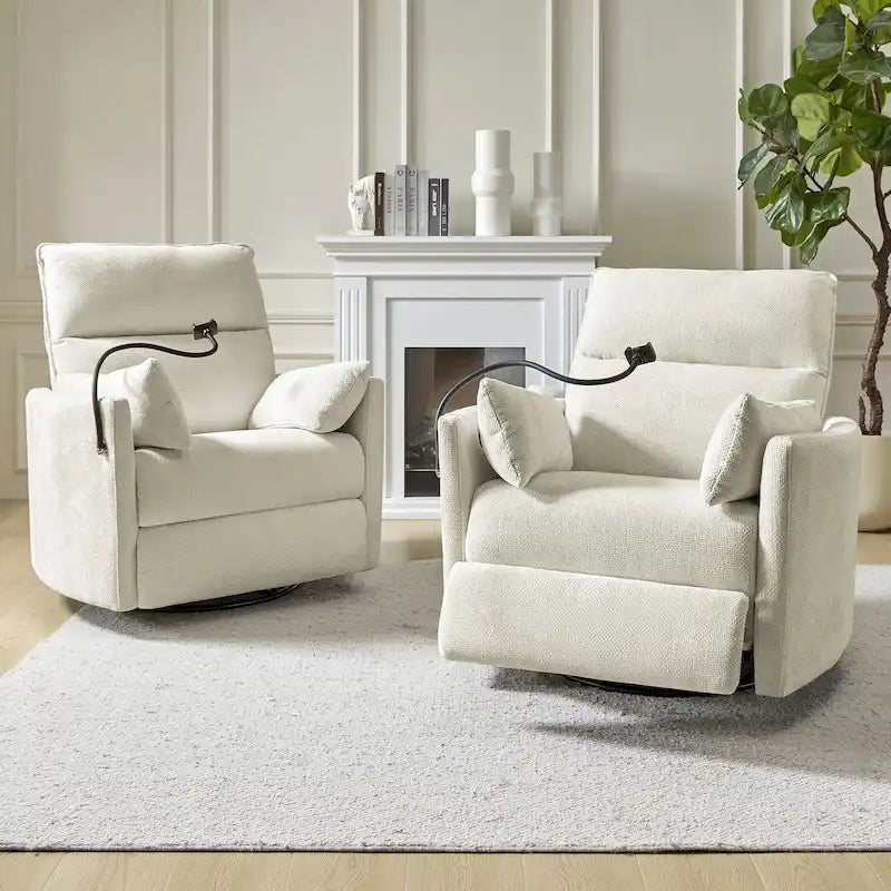 Modern 38" Power Rocking Swivel Nursery Recliner with USB Ports, Set of 2