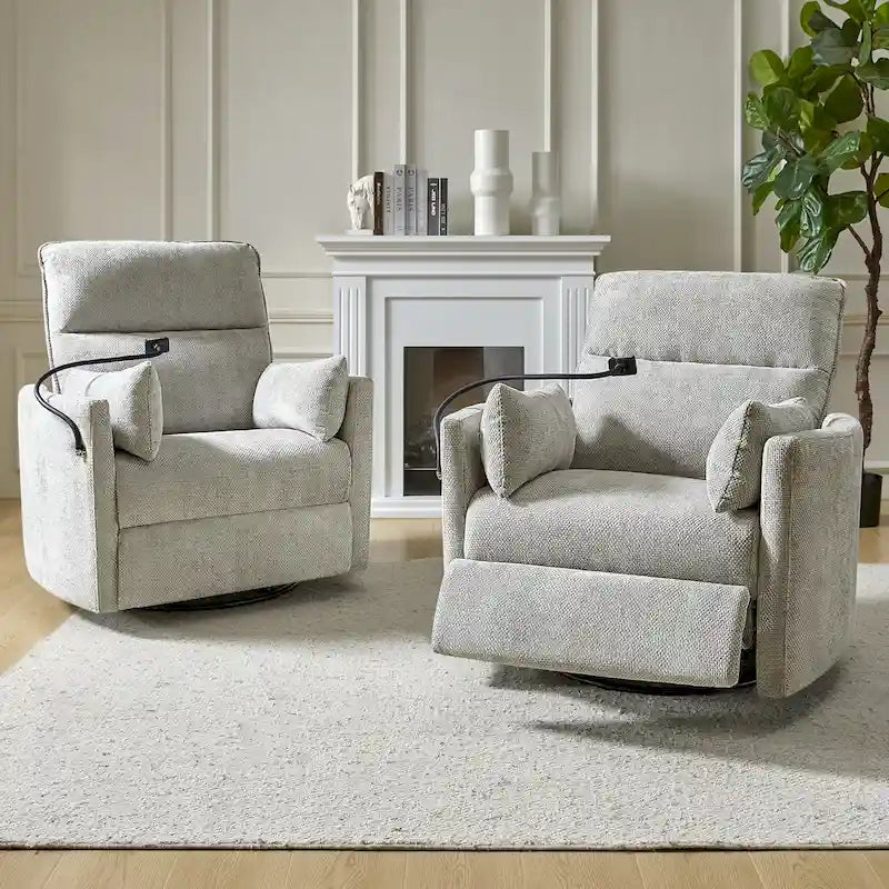 Modern 38" Power Rocking Swivel Nursery Recliner with USB Ports, Set of 2