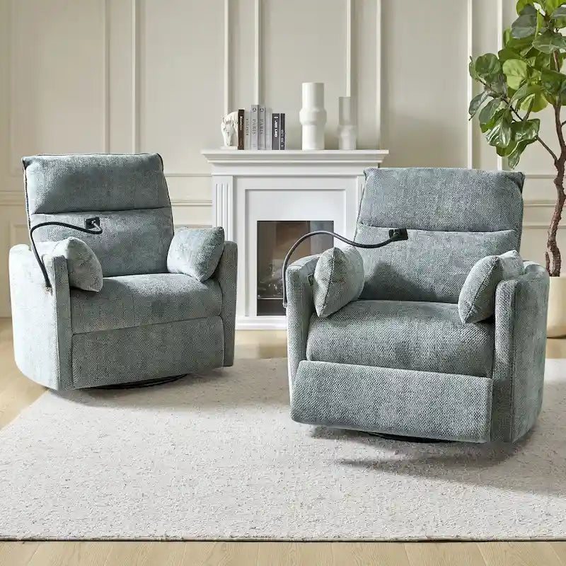 Modern 38" Power Rocking Swivel Nursery Recliner with USB Ports, Set of 2