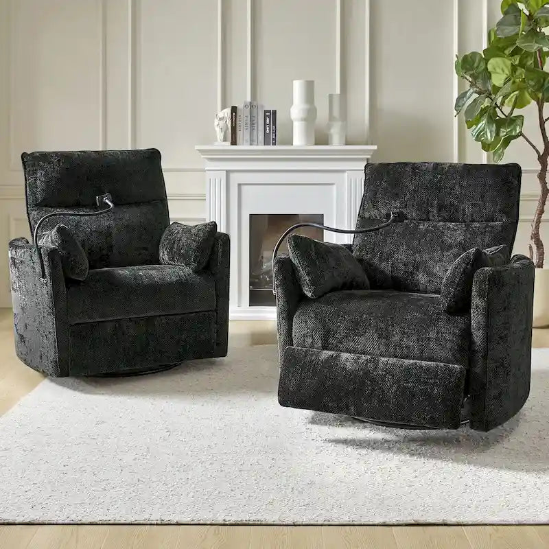 Modern 38" Power Rocking Swivel Nursery Recliner with USB Ports, Set of 2