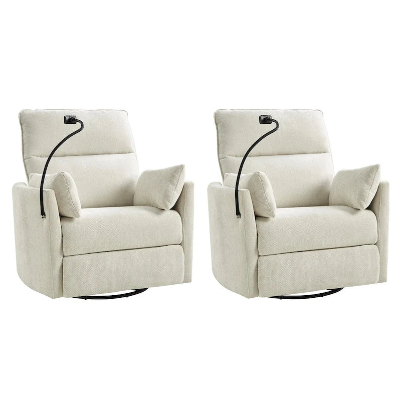 Modern 38" Power Rocking Swivel Nursery Recliner with USB Ports, Set of 2