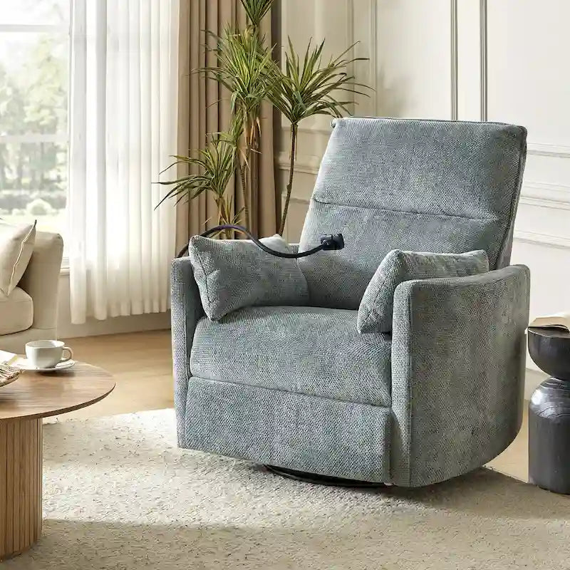 Modern 38" Power Rocking Swivel Nursery Recliner with USB Ports, Set of 2