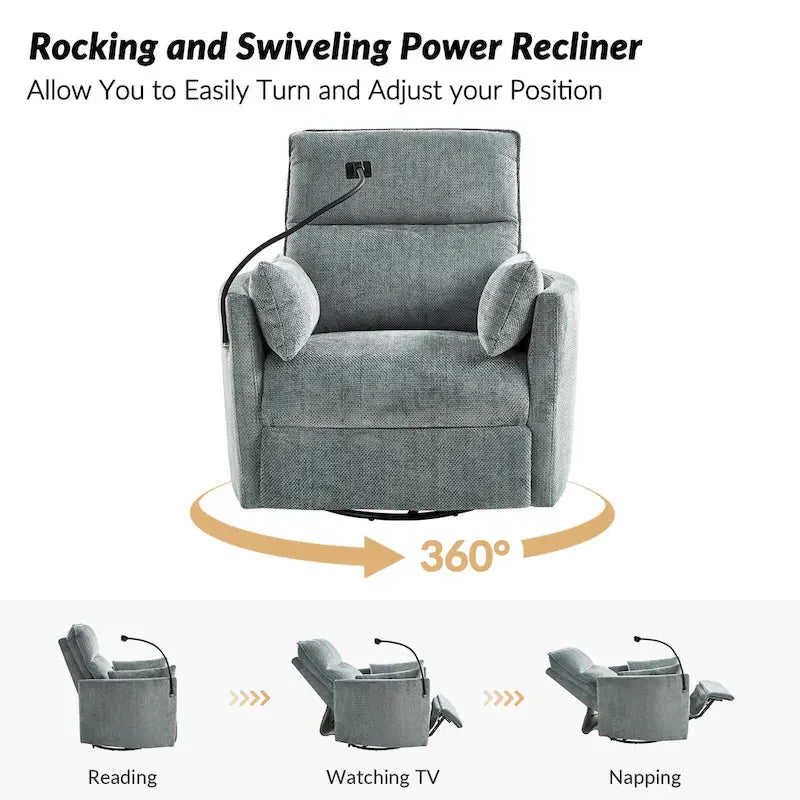 Modern 38" Power Rocking Swivel Nursery Recliner with USB Ports, Set of 2