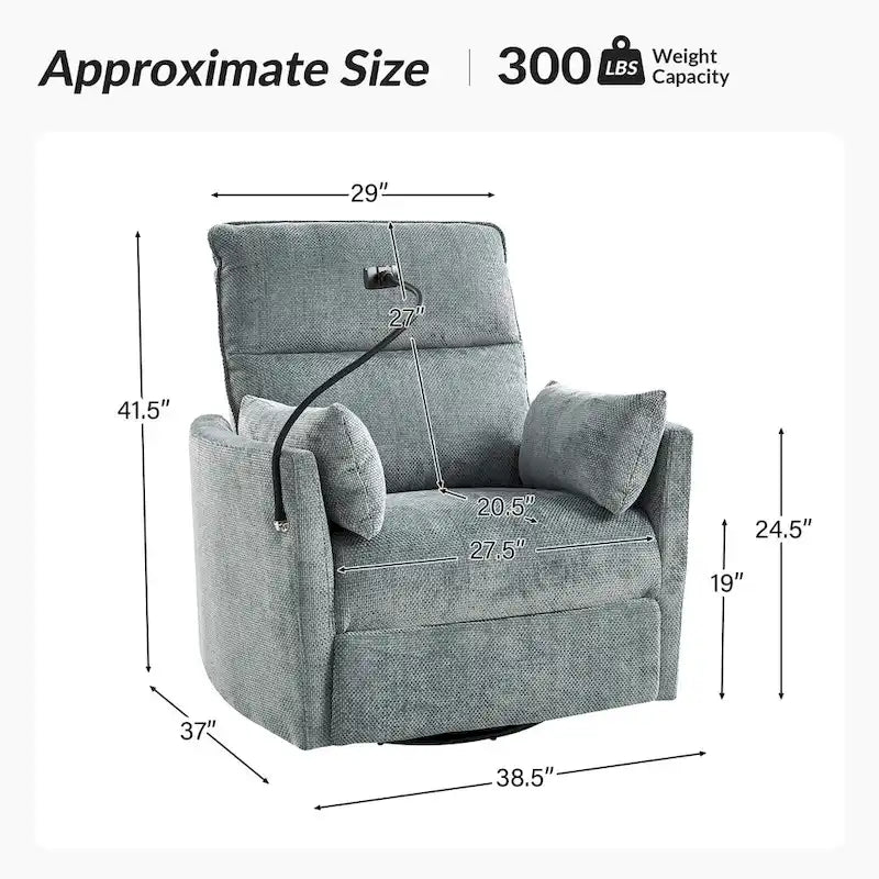Modern 38" Power Rocking Swivel Nursery Recliner with USB Ports, Set of 2