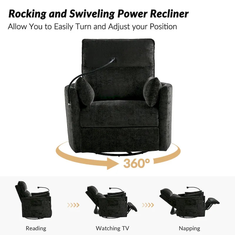 Modern 38" Power Rocking Swivel Nursery Recliner with USB Ports, Set of 2