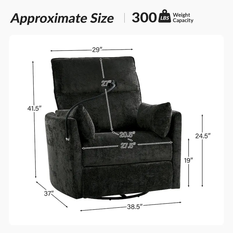 Modern 38" Power Rocking Swivel Nursery Recliner with USB Ports, Set of 2