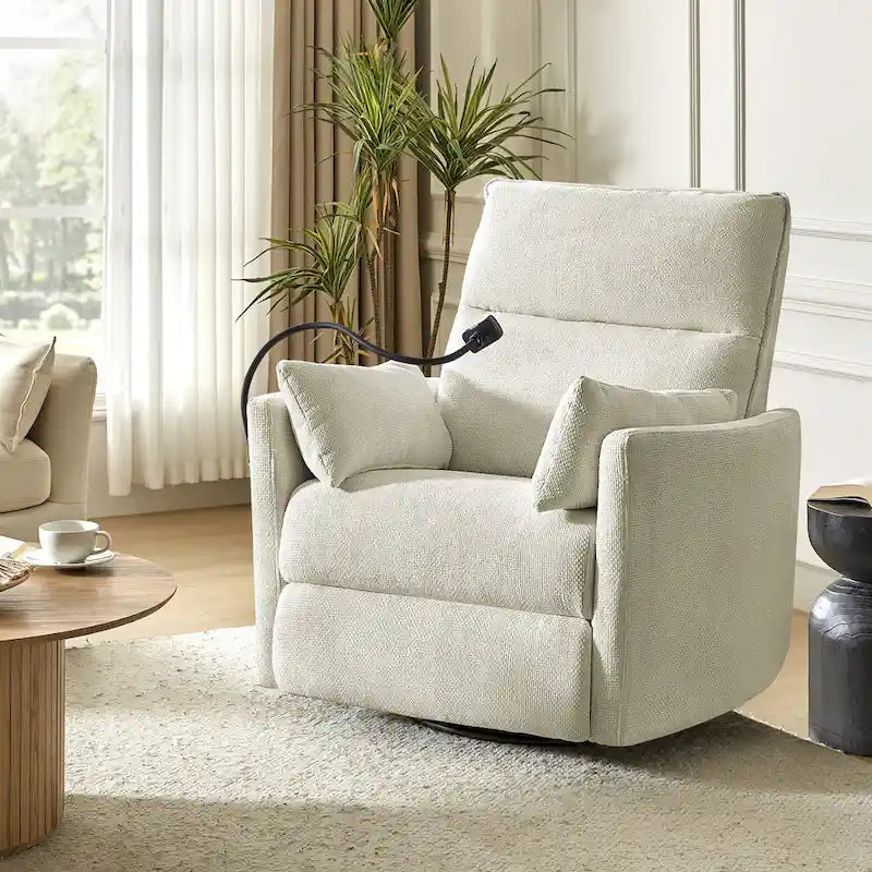 Modern 38" Power Rocking Swivel Nursery Recliner with USB Ports, Set of 2