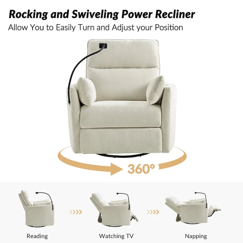 Modern 38" Power Rocking Swivel Nursery Recliner with USB Ports, Set of 2
